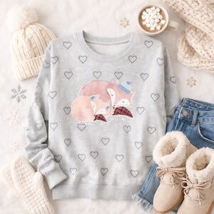 LC Lauren Conrad Fox Heart Sweatshirt Gray Pink‎ Intimates Pullover S Cozy